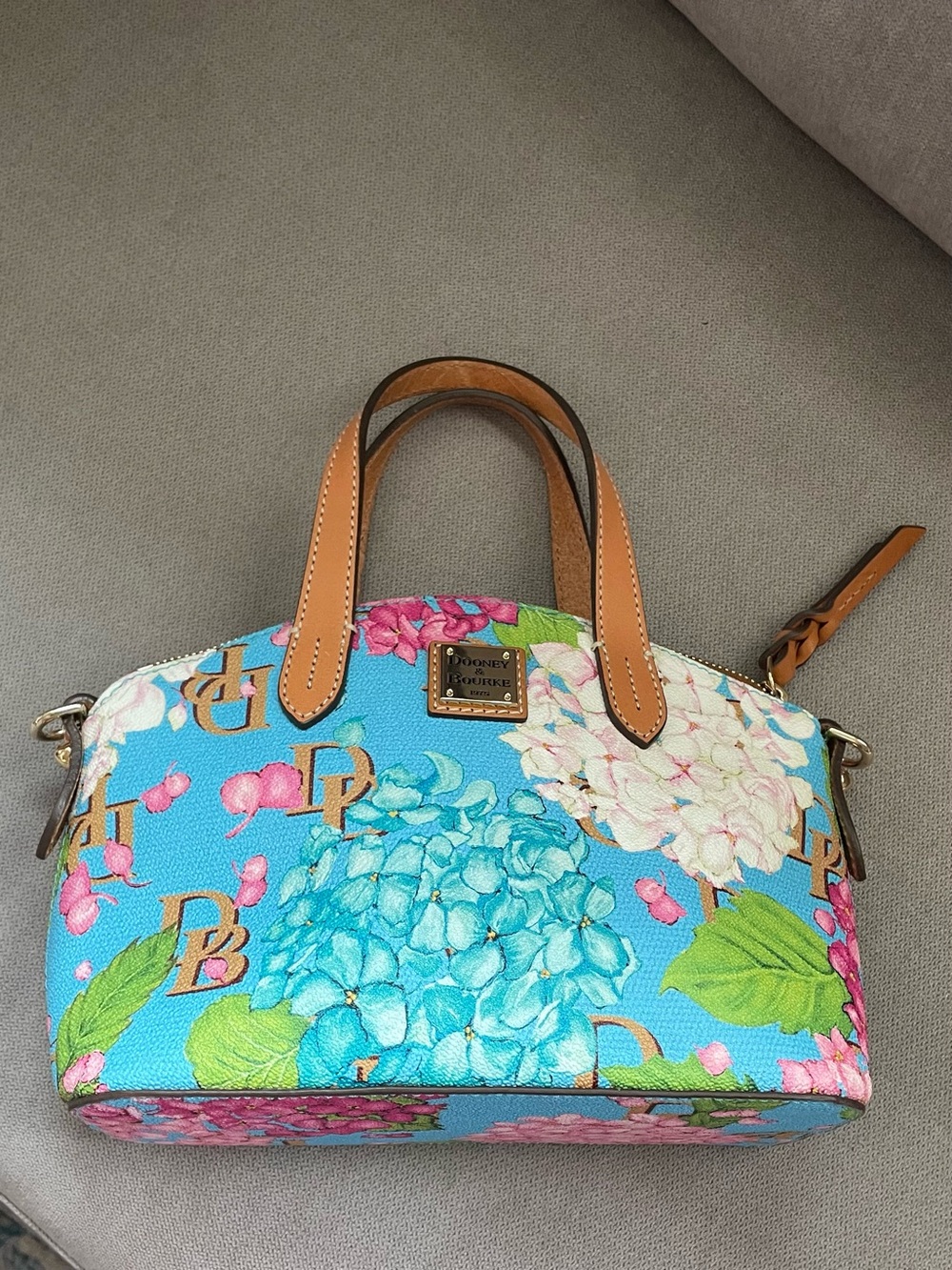 Dooney & Bourke hydrangea mini floral satchel bag leather handles Like new